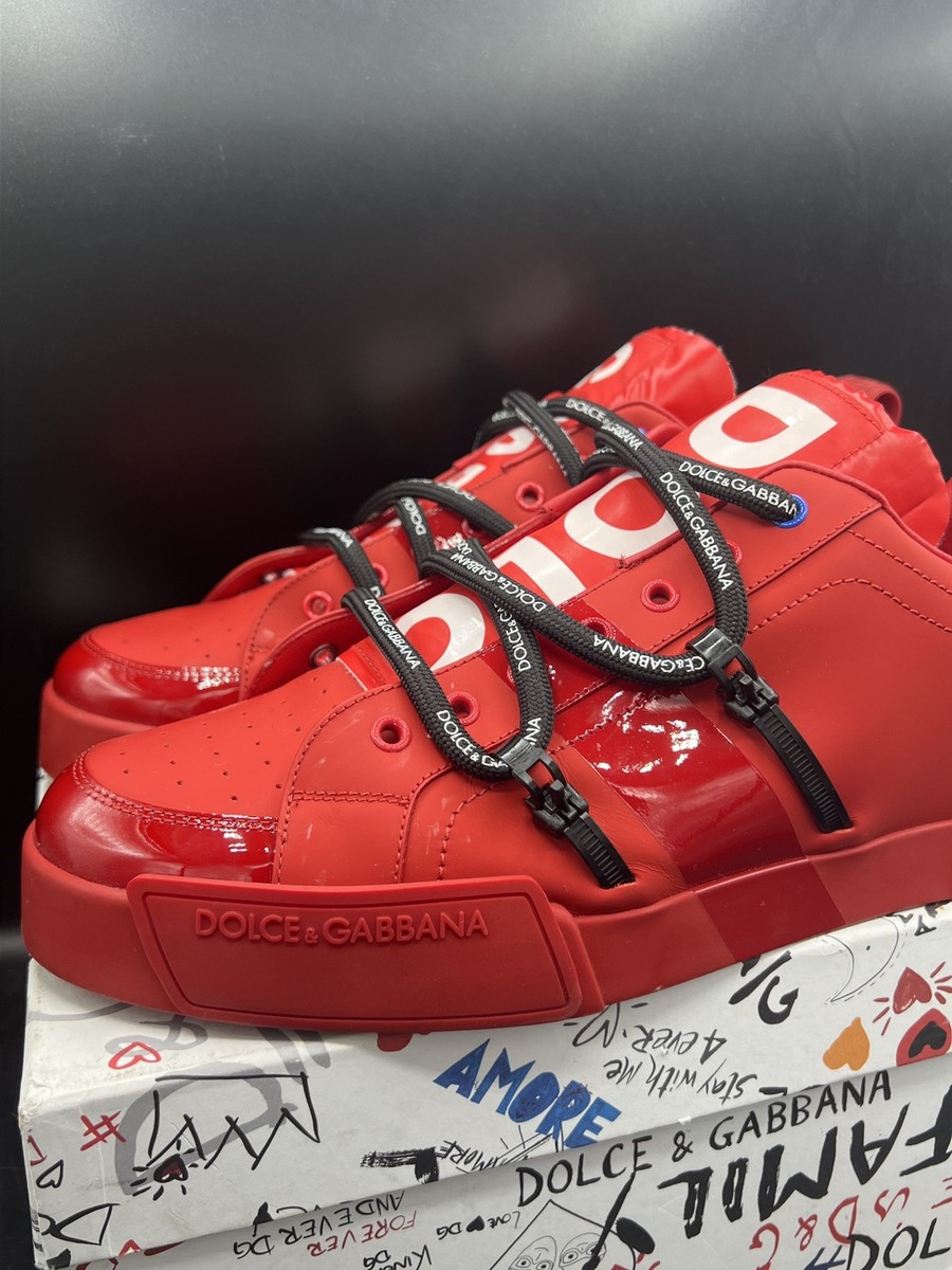 Dolce & Gabbana Portofino Calfskin Leather Red Sneakers EUR