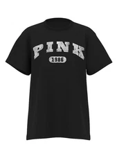 Victoria's Secret PINK Campus Cotton Tee Pure Black 🩷 Logo -XL- Comfy VS324