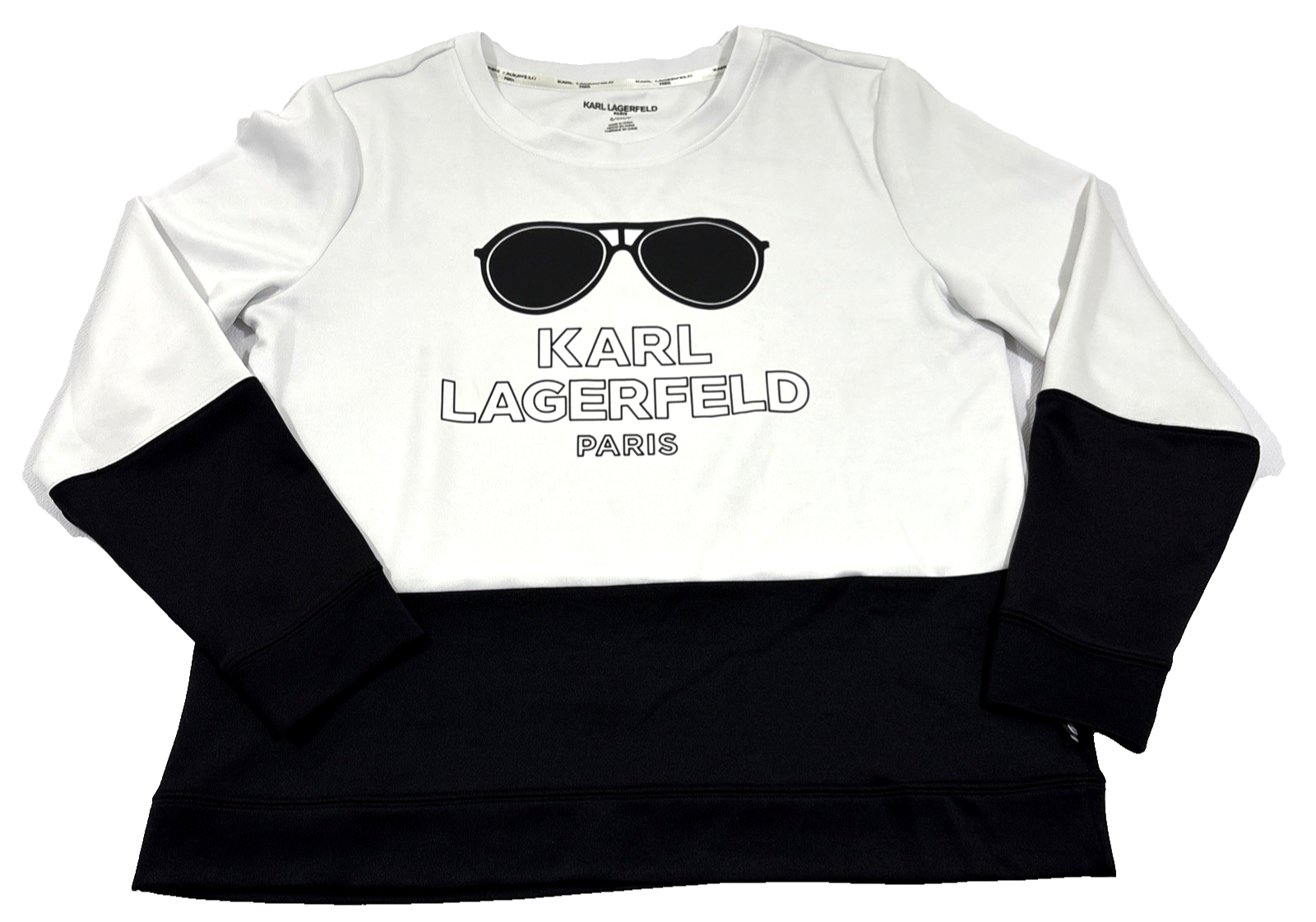 Karl Lagerfeld Paris Colorblock Sweatshirt Sunglasses Logo White Black Womens S