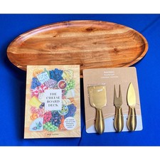 Acacia Wood Cheese Board Knives and Styling Book World Market 17"x9" Gift Idea