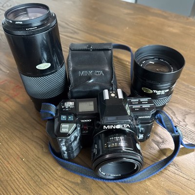 Minolta 7000 AF 28mm F2.8 Lens 49mm Maxxum Camera, with two more