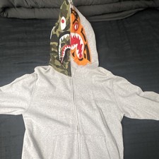 A Bathing Ape Shark Full Zip Hoodie Gray crazy face