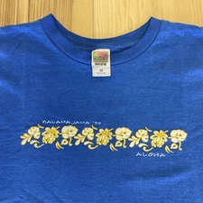 Kalama Jama 1999 Mens XL  Aloha T Shirt Blue Vintage 90s Fruit of the Loom Best