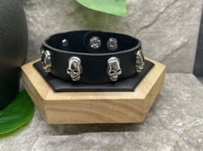 Punk Goth Bracelet Black Leather Spike Rivet Metal Studded Wristband B3177