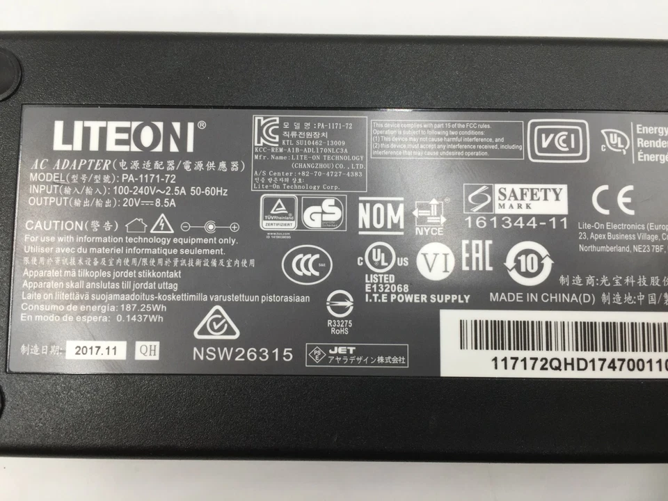 GENUINO LITE-ON 20V 8.5A 170W para base Elgato Thunderbolt 3 PA-1171-72 Foto 3 de 4