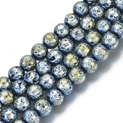 10 Blue Lava Beads 7mm Electroplated Stone Round Circle Bumpy Jewelry Supplies