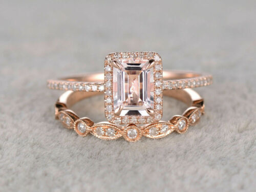 2Ct Emerald Lab Created Diamond Bridal Wedding Ring Set 14K Rose Gold Plated - Picture 1 of 5