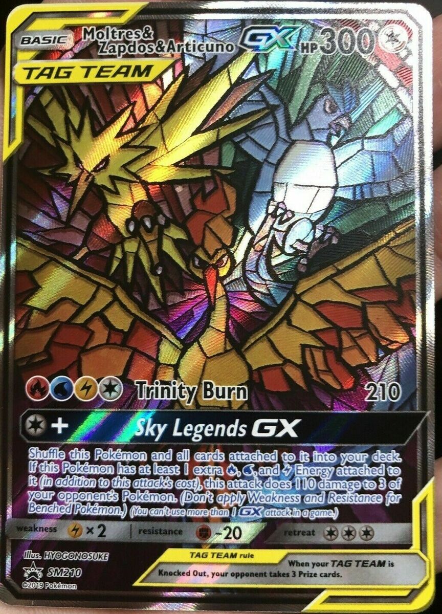 FULL ART Moltres Zapdos Articuno GX SM210 Pokemon Stained FULL ART Moltres Zapdos Articuno GX SM210 Pokemon Stained