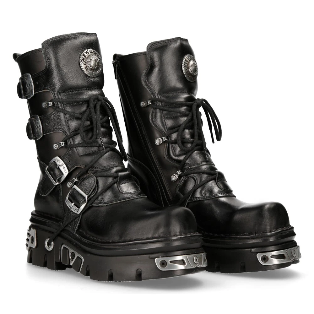 New Rock M.373 S4 Metallic Boots Black 100 Leather Goth Biker Emo Fashion
