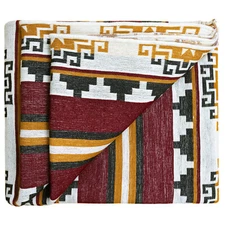 Handwoven Soft & Warm Heavy Thick Llama Wool Blanket - Burgundy/Mustard 98x79 in