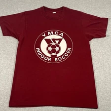 Vintage YMCA Soccer Shirt Adult Small Maroon Single Stitch Mens 80s Screen Stars