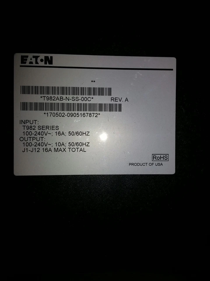 Eaton PDU 12 Outlets 100-240 volts T982 series - Image 3 of 4