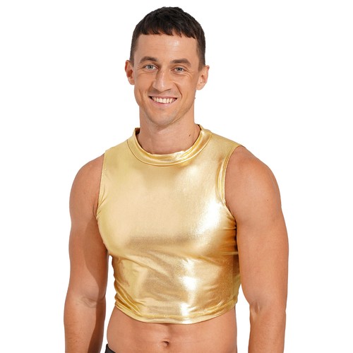 Herren Glänzend Metallic Crop Tank Top Ärmellos Stehkragen Muskel Weste Streetwear - Bild 30 von 54