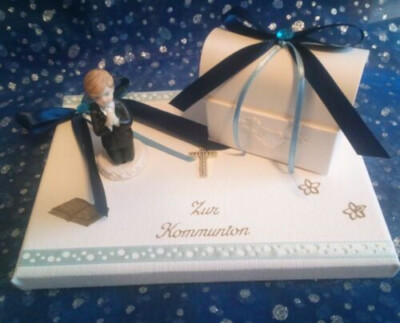 Geschenk Kommunion Verpackung Geldgeschenk Junge blau