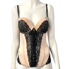 Victoria's Secret Corset Bra Pink  Black Tulle Lace Size 36C Lingerie Bra