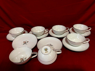 Noritake 5789 Rossina 14 Piece Set Of 7 Each Floral Cups & Saucers