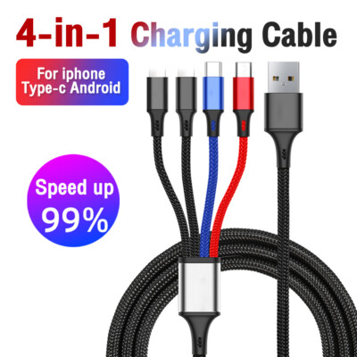 4 in 1 Ladekabel Multi USB Lade Kabel Cord For iPhone Android USB C TYPE C Micro