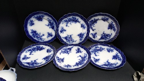 Stanley Potteries Tourmaline Flow Blue 6 Salad Plates 8 1/2