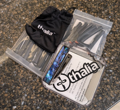Thalia 200 Series Blue Abalone Guitar Capo with Full Set of Fret Pads & Bag EUC