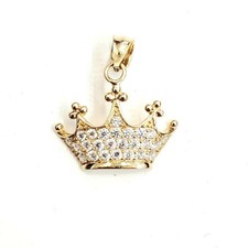 14k yellow gold tiara crown pendant cubic zirconia fine jewelry gift 1.7g