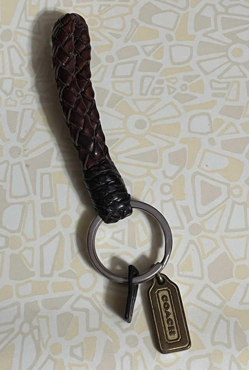 Vintage Coach Brown Braided Leather Keychain Loop Key Fob Ring
