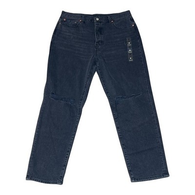 Lucky Brand Drew High Rise Mom Jeans Black Distressed Ripped 14/32A Womens