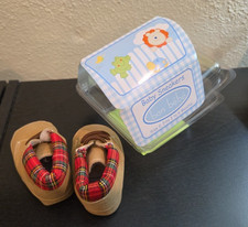 3 to 6 month Baby Boy Shoe, boot Brown Red Plaid Accent.