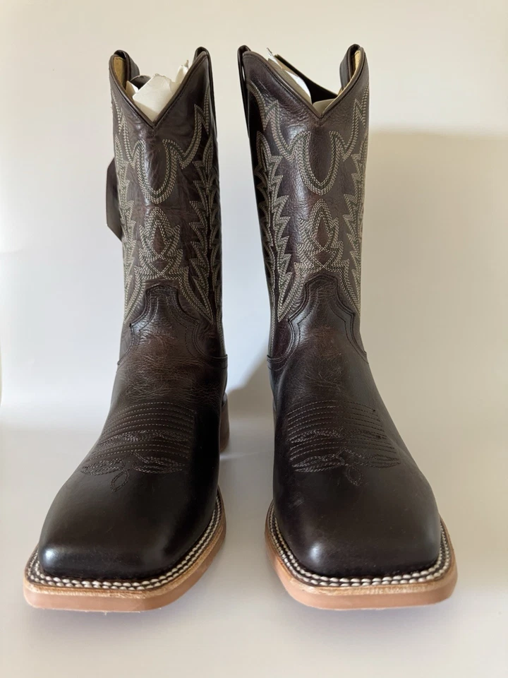 Justin Hombres 10 LYLE UMBER MARRÓN PUNTA CUADRADA 12” BOTAS VAQUERAS OCCIDENTALES CJ2031 NUEVAS Foto 2 de 4