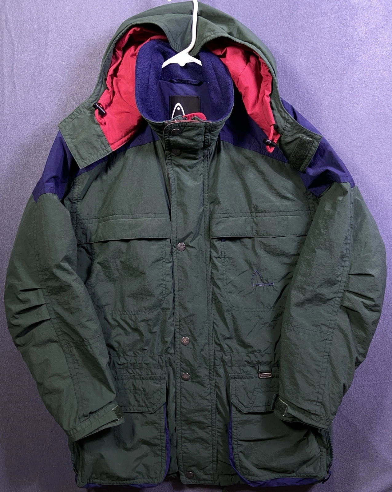 Vintage Head Ski Jacket Large Green Blue Red 90s Colorblock Retro Snow Coat READ