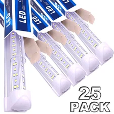 8 foot LED Shop Light, 8FT 144W 18000LM 6500K, Daylight White, V-Shape,  25 Pack