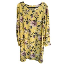 NWT, Loft Plus, Size 20, Yellow Floral Shift Dress, Knee Length, Long Sleeves