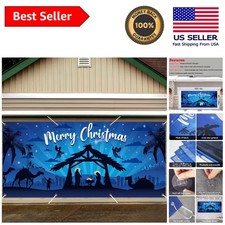 Vibrant Blue Holy Nativity Christmas Banner for Garage Doors - 6x13ft Decoration