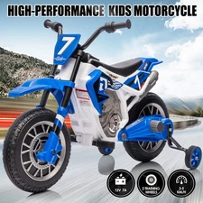 Blue 12V Electric Kids Ride On Motorcycle Bike Motorbike w/Music,Training Wheels