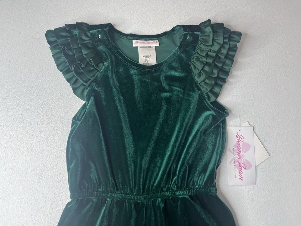 Mono de terciopelo verde Bonnie Jean para niñas talla 6 con etiquetas Foto 4 de 4