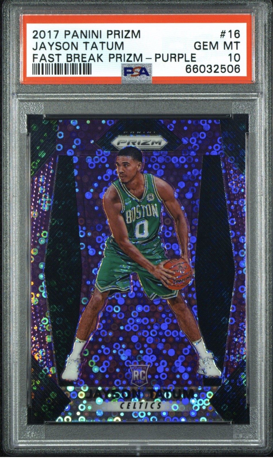 2017 Panini Prizm Jayson Tatum Rookie Purple Fast Break Disco /75 PSA 10 SSP