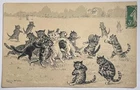 LOUIS WAIN ARTIST SIGNED humanized Cat Cats Kittens playing Rugby PC 1906