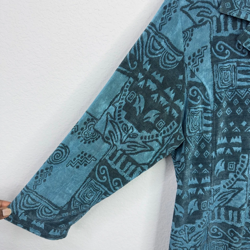 Camisa Coldwater Creek para mujer XL verde azulado negra geométrica abstracta artística caprichosa Foto 3 de 4