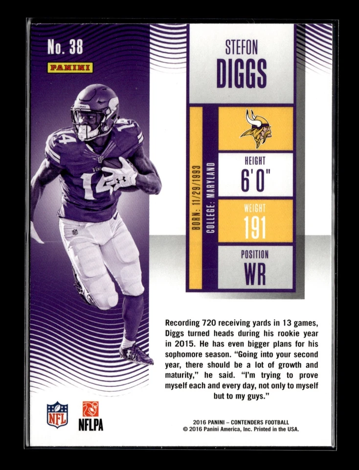 2016 Panini Contenders - Season Ticket Stefon Diggs #38 - Image 2 of 2