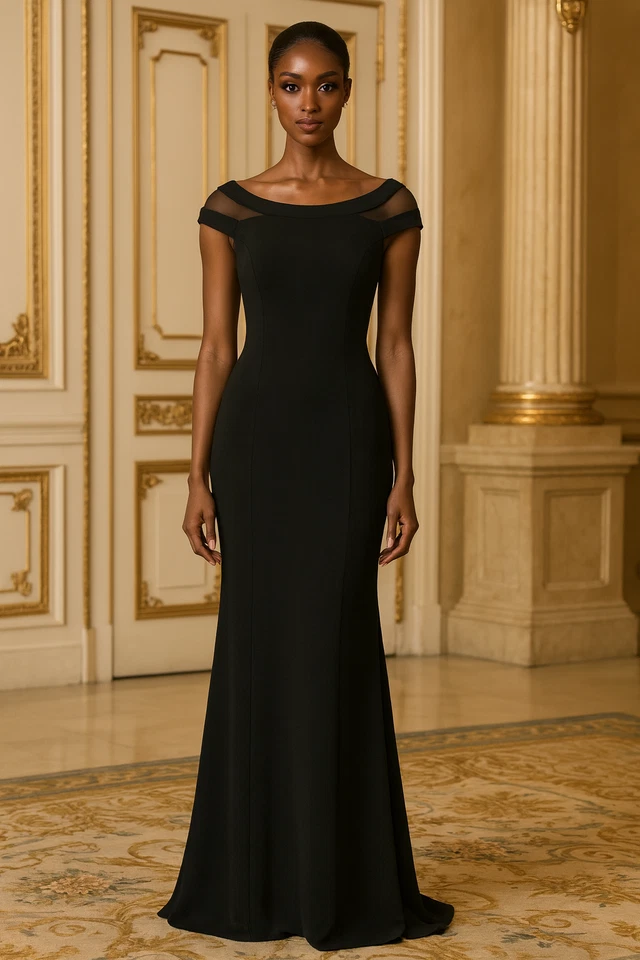 Vestido de Noche Vince Camuto Negro Sin Mangas Cuello Barco Largo Completo Talla 4 Foto 2 de 4