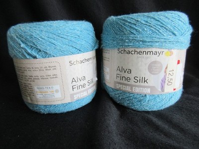 2 x 100g Schachenmayr   AALVA FINE SILK  Wolle+BW+Seide  in blau-türkis