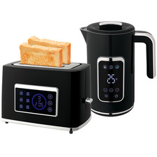 Kettle and Toaster Set Black Stainless Steel 1.7L LED Touch 2-Slice Rapid 3000W