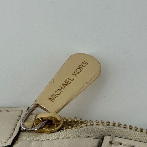 Michael Kors Daniela Stripe Wristlet Clutch Zip Pouch Neutral Pink Beige - Picture 4 of 8