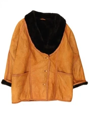 VINTAGE Womens Oversized Shearling Coat UK 16 Large Beige Leather CW08