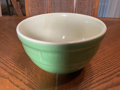 Vtg Hall Pottery Mixing Bowl Lettuce Green Glaze Medallion Pattern 1930 s     C4