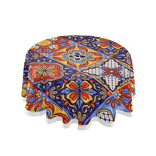 Mexican Talavera Outdoor Tablecloth 60 Inch Waterproof Round Tablecloth with - Picture 2 of 8