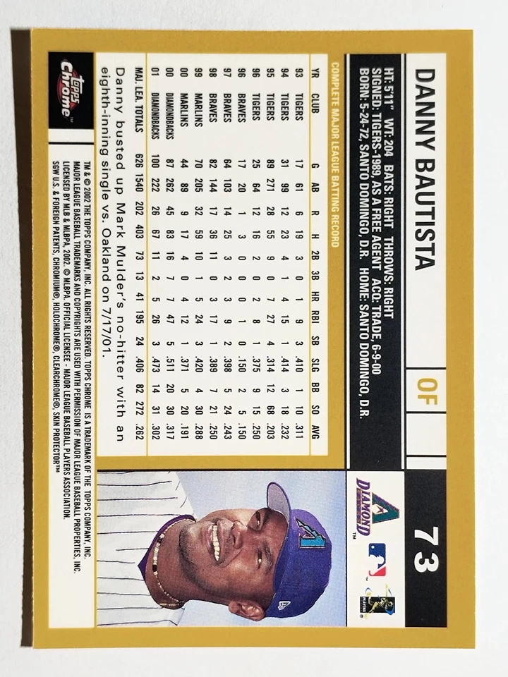 2002 Topps Chrome #73 Danny Bautista - Image 2 of 2