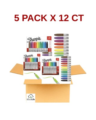 5 X 12-Count   I  Fine Tip Permanent Markers in Assorted Colors - Quick Drying
