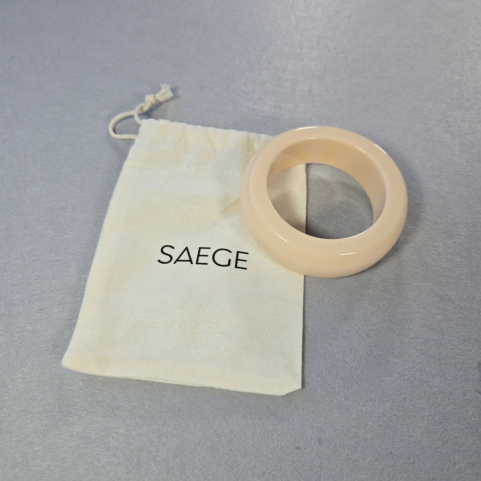 Saege Cream Beige Chunky Resin Bangle Cuff Bracelet Minimalist Clean Girl OG Bag