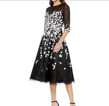 NWT Mac Duggal Floral Embroidered A-Line Tea-Length Cocktail Dress Sz 14