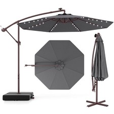 Patio 10FT Hanging Offset Umbrella 32 LED Lights Sand Bag Outdoor Cross Base